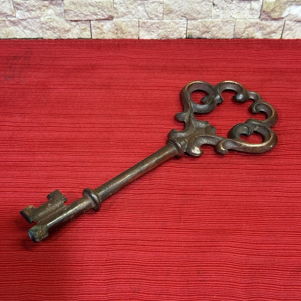 Antique Vintage Style Large Cast Iron Ornate Skeleton Key 10" Very Nice!!